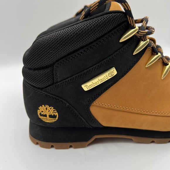 Timberland Euro Hiker Boots Mens 7 Wheat Black Leather Gold Hardware Mid Top - Picture 3 of 12